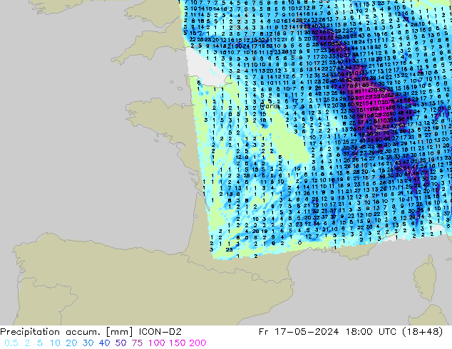 Toplam Yağış ICON-D2 Cu 17.05.2024 18 UTC