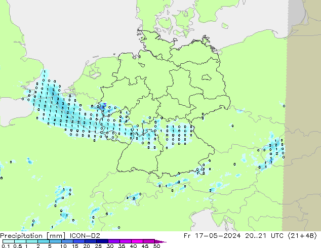 Niederschlag ICON-D2 Fr 17.05.2024 21 UTC