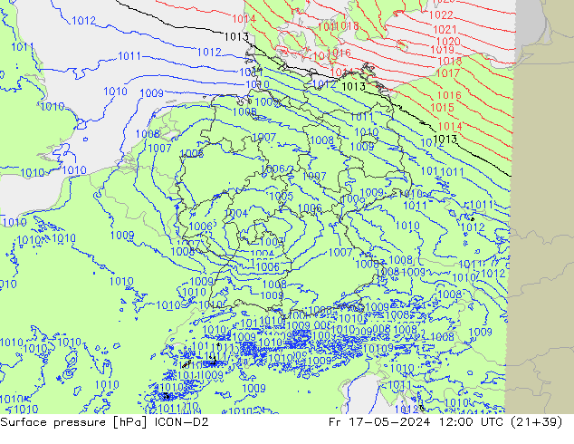 Atmosférický tlak ICON-D2 Pá 17.05.2024 12 UTC
