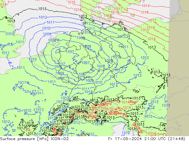 Atmosférický tlak ICON-D2 Pá 17.05.2024 21 UTC