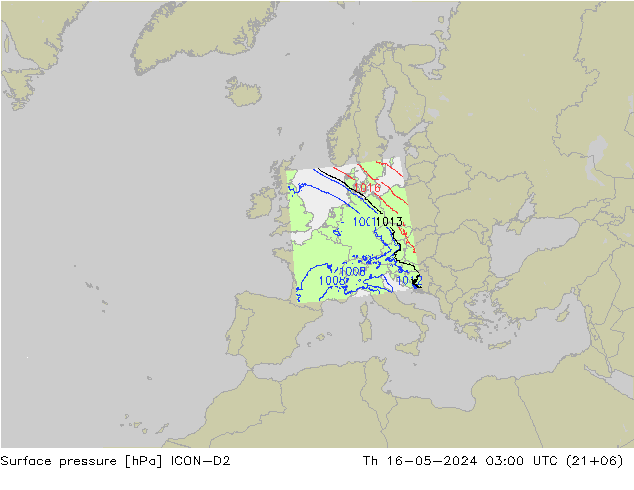 地面气压 ICON-D2 星期四 16.05.2024 03 UTC