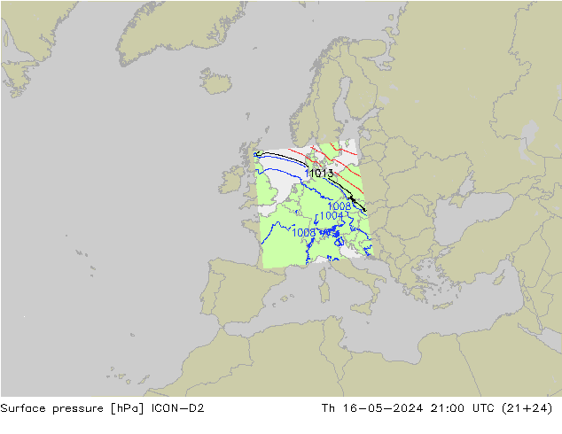 地面气压 ICON-D2 星期四 16.05.2024 21 UTC