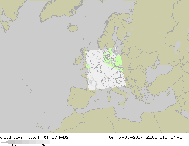 Bewolking (Totaal) ICON-D2 wo 15.05.2024 22 UTC