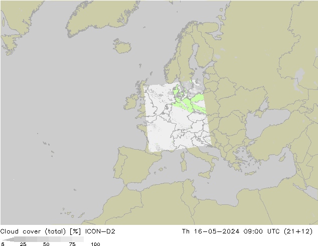 Bewolking (Totaal) ICON-D2 do 16.05.2024 09 UTC