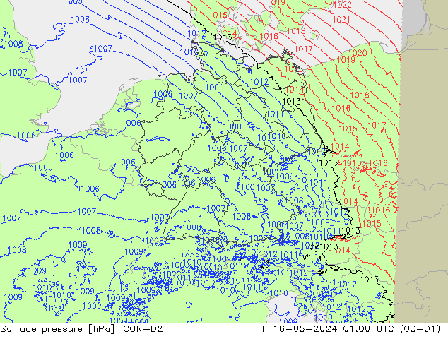 地面气压 ICON-D2 星期四 16.05.2024 01 UTC