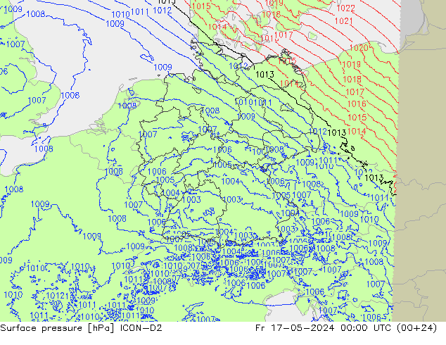 地面气压 ICON-D2 星期五 17.05.2024 00 UTC