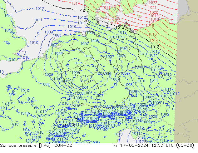 Luchtdruk (Grond) ICON-D2 vr 17.05.2024 12 UTC