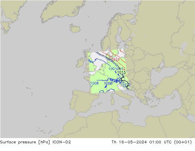 Luchtdruk (Grond) ICON-D2 do 16.05.2024 01 UTC