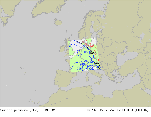 地面气压 ICON-D2 星期四 16.05.2024 06 UTC