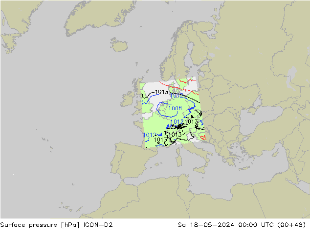 Presión superficial ICON-D2 sáb 18.05.2024 00 UTC