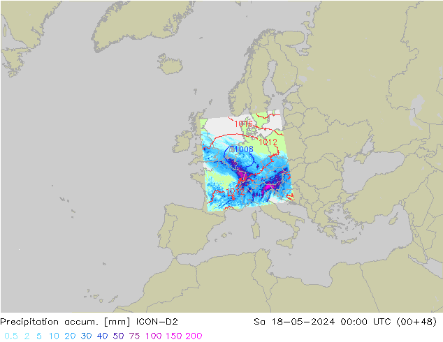 Precipitation accum. ICON-D2 sab 18.05.2024 00 UTC