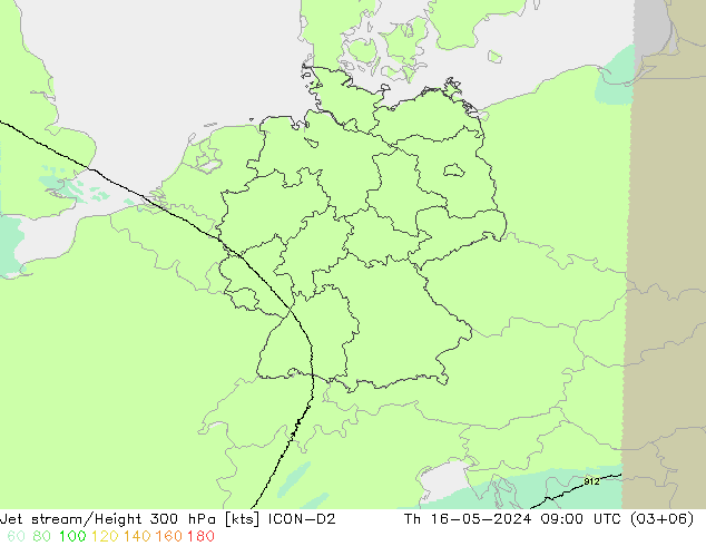 高速氣流 ICON-D2 星期四 16.05.2024 09 UTC