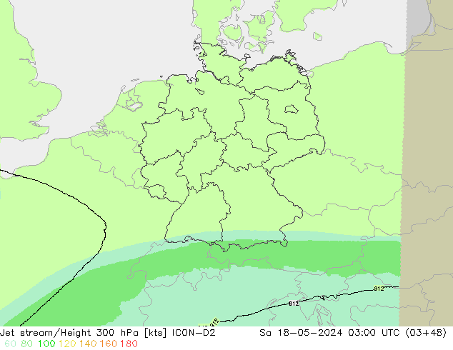 Corrente a getto ICON-D2 sab 18.05.2024 03 UTC