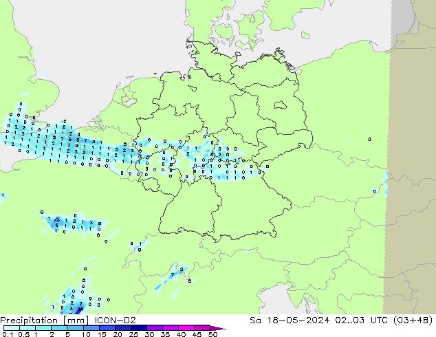 Precipitation ICON-D2 Sa 18.05.2024 03 UTC