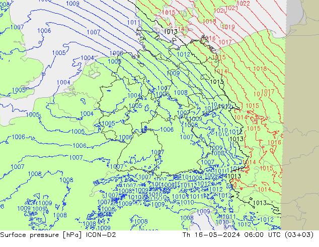 地面气压 ICON-D2 星期四 16.05.2024 06 UTC