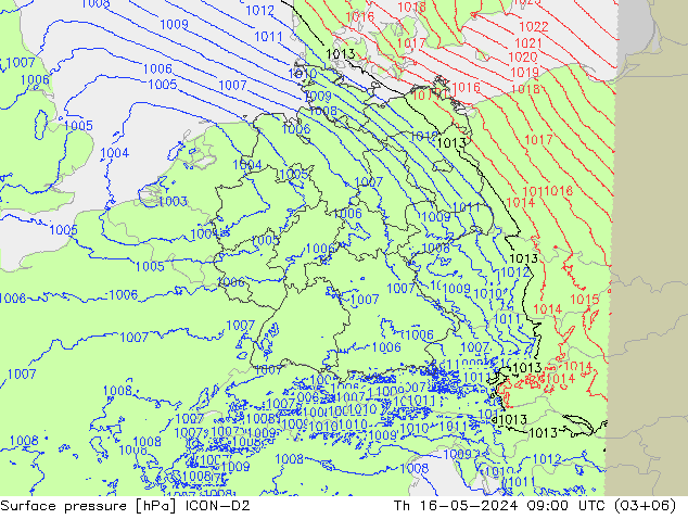 地面气压 ICON-D2 星期四 16.05.2024 09 UTC