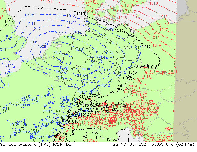 Atmosférický tlak ICON-D2 So 18.05.2024 03 UTC