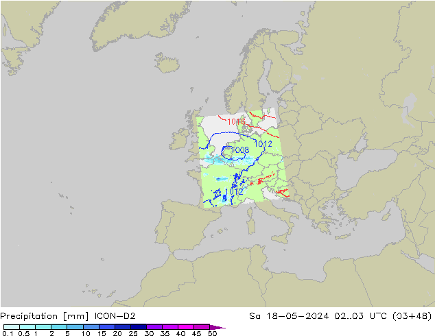Precipitazione ICON-D2 sab 18.05.2024 03 UTC