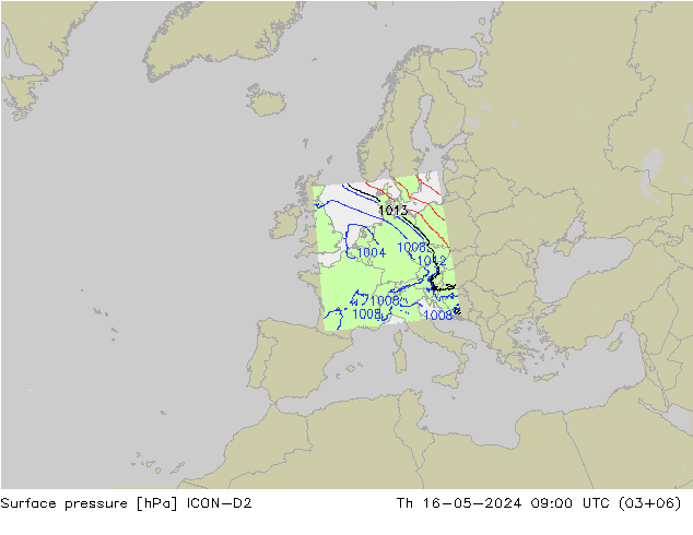 Luchtdruk (Grond) ICON-D2 do 16.05.2024 09 UTC