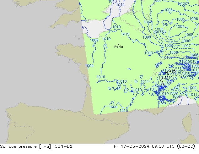 Bodendruck ICON-D2 Fr 17.05.2024 09 UTC