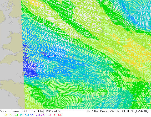 风 300 hPa ICON-D2 星期四 16.05.2024 09 UTC
