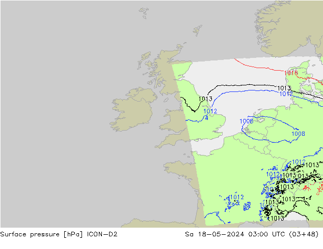 Surface pressure ICON-D2 Sa 18.05.2024 03 UTC