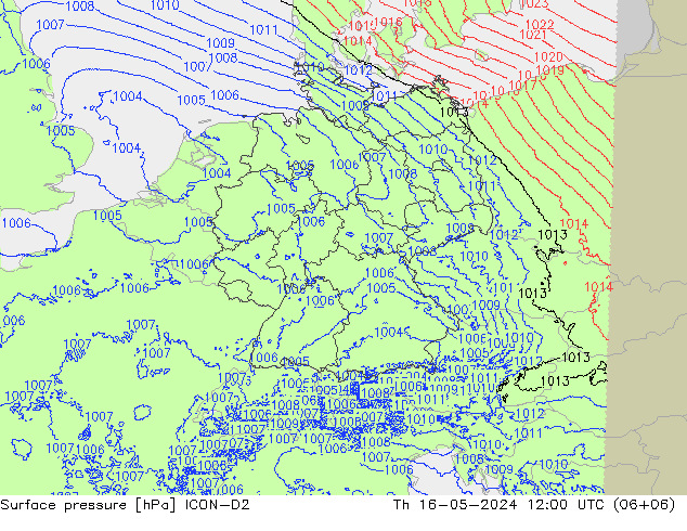 地面气压 ICON-D2 星期四 16.05.2024 12 UTC