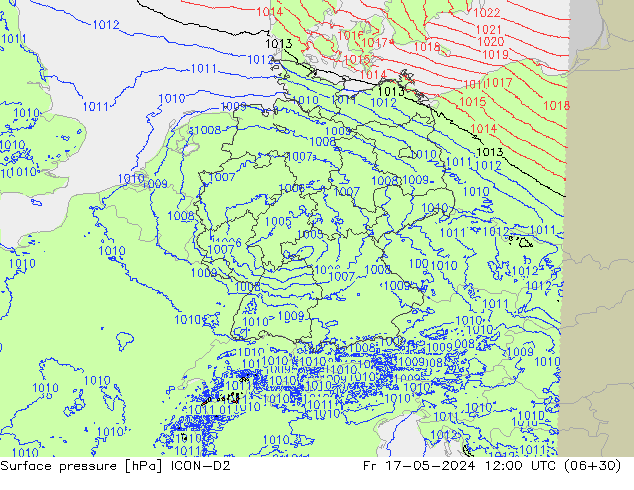 Luchtdruk (Grond) ICON-D2 vr 17.05.2024 12 UTC