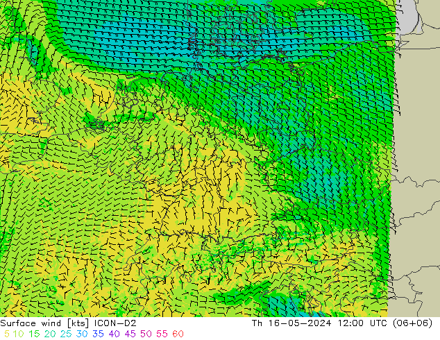 Rüzgar 10 m ICON-D2 Per 16.05.2024 12 UTC