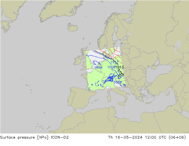 Luchtdruk (Grond) ICON-D2 do 16.05.2024 12 UTC