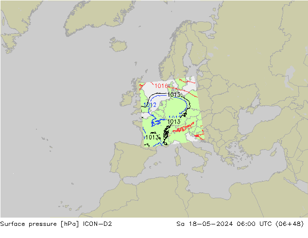приземное давление ICON-D2 сб 18.05.2024 06 UTC