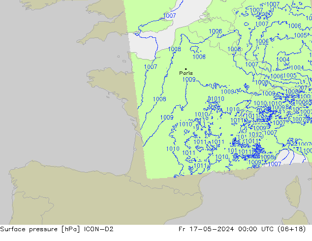 Luchtdruk (Grond) ICON-D2 vr 17.05.2024 00 UTC