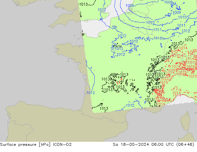 pressão do solo ICON-D2 Sáb 18.05.2024 06 UTC