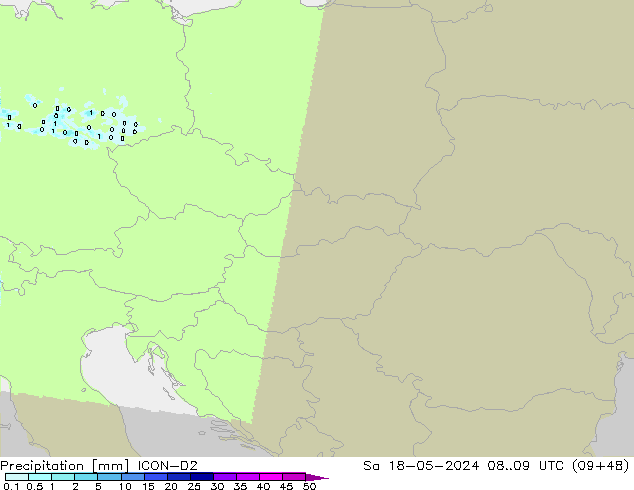 Precipitación ICON-D2 sáb 18.05.2024 09 UTC