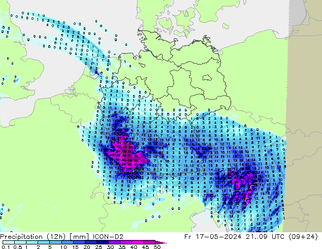 Precipitazione (12h) ICON-D2 ven 17.05.2024 09 UTC