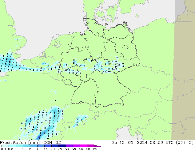 Precipitation ICON-D2 Sa 18.05.2024 09 UTC