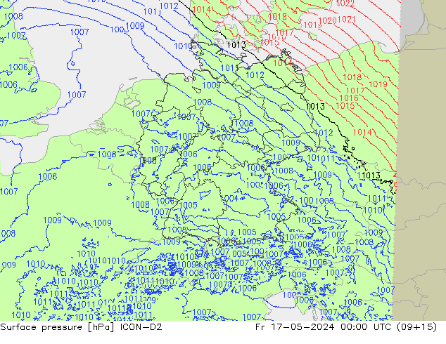 Surface pressure ICON-D2 Fr 17.05.2024 00 UTC