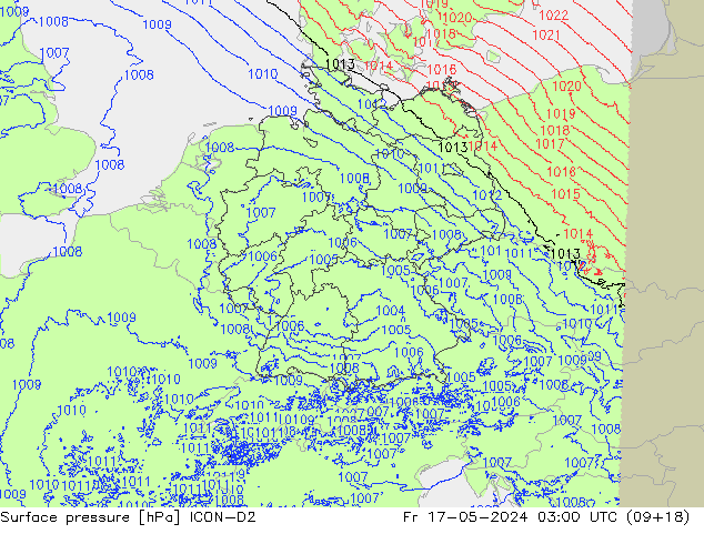 Surface pressure ICON-D2 Fr 17.05.2024 03 UTC
