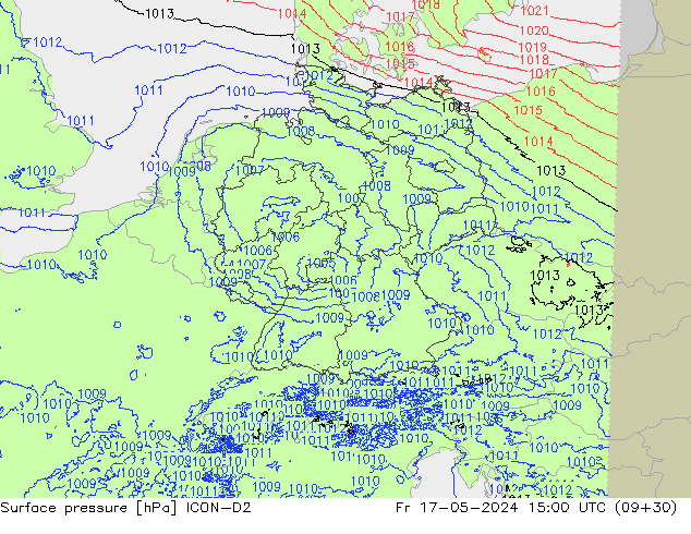 Surface pressure ICON-D2 Fr 17.05.2024 15 UTC