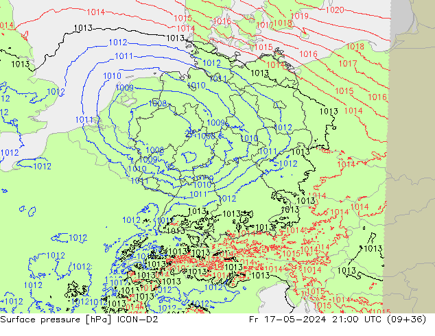 Atmosférický tlak ICON-D2 Pá 17.05.2024 21 UTC
