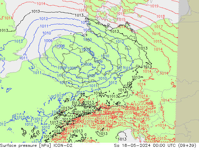 Surface pressure ICON-D2 Sa 18.05.2024 00 UTC