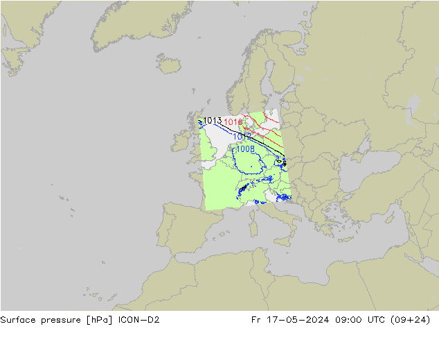 Atmosférický tlak ICON-D2 Pá 17.05.2024 09 UTC