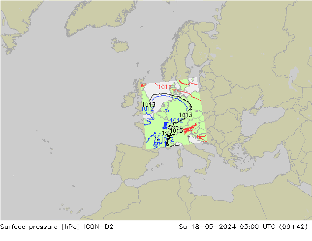 Surface pressure ICON-D2 Sa 18.05.2024 03 UTC