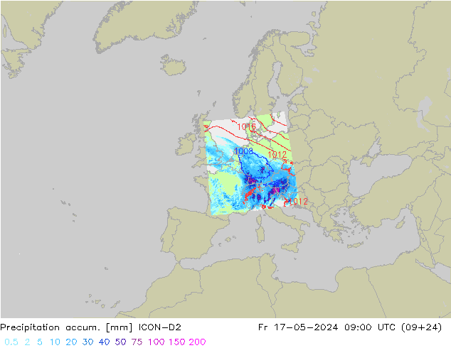 Precipitation accum. ICON-D2 Fr 17.05.2024 09 UTC