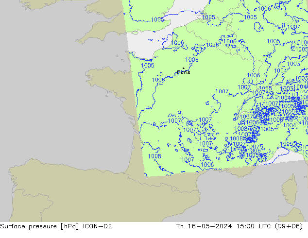 Luchtdruk (Grond) ICON-D2 do 16.05.2024 15 UTC