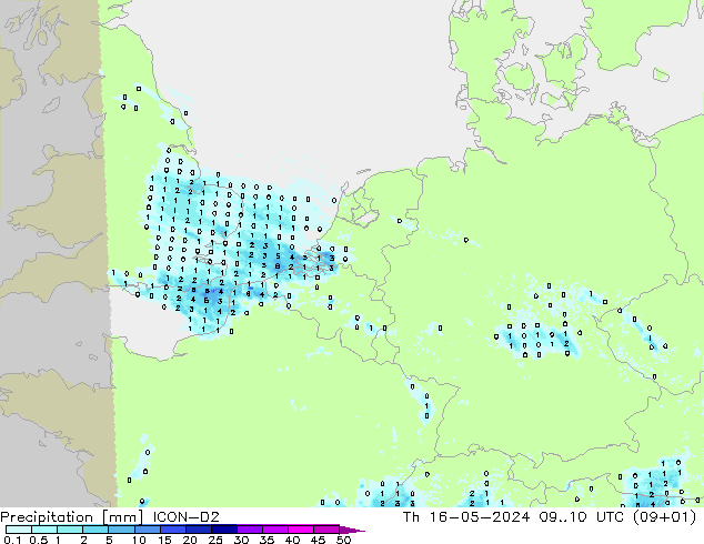 precipitação ICON-D2 Qui 16.05.2024 10 UTC