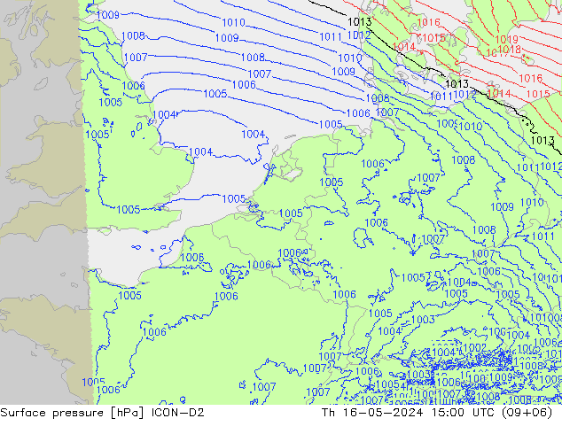 地面气压 ICON-D2 星期四 16.05.2024 15 UTC