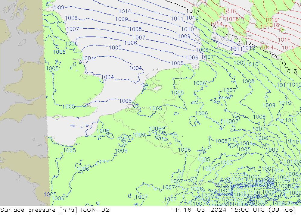 地面气压 ICON-D2 星期四 16.05.2024 15 UTC