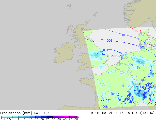 Precipitation ICON-D2 Th 16.05.2024 15 UTC