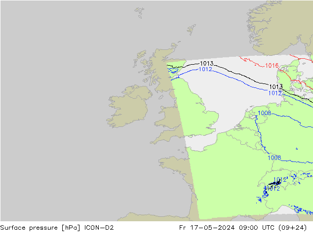 Luchtdruk (Grond) ICON-D2 vr 17.05.2024 09 UTC